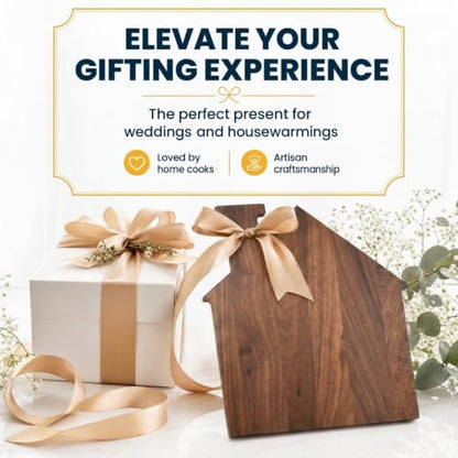 House Shaped Cutting Board | 13" x 14" Acacia Finish Board | Kitchen Prep and Serving Board | Gift Box Included - color: Acacia, style: House