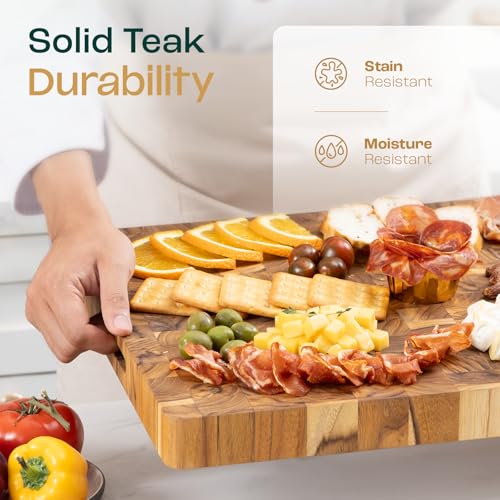 Yes4All Large Teak Cutting Board, End Grain Chopping Board, 20"x 15"x 1.5" - size: 20"L x 15"W, style: Teak