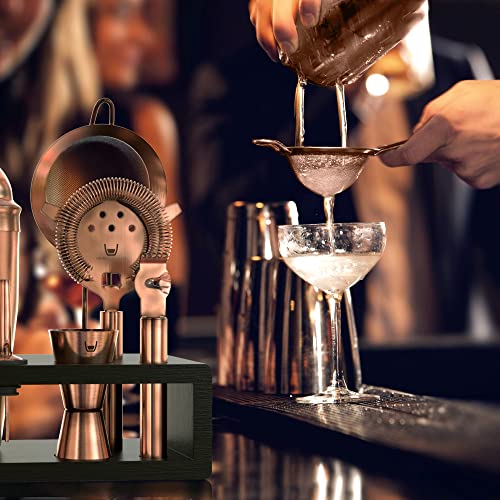 Highball & Chaser Bartender Kit with Espresso Bamboo Stand. Beautiful Cobbler Cocktail Shaker Set with Bar Tools Rustproof Stainless Steel Bar Set (Antique Copper) - color: Copper