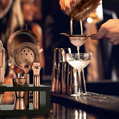 Highball & Chaser Bartender Kit with Espresso Bamboo Stand. Beautiful Cobbler Cocktail Shaker Set with Bar Tools Rustproof Stainless Steel Bar Set (Antique Copper) - color: Copper