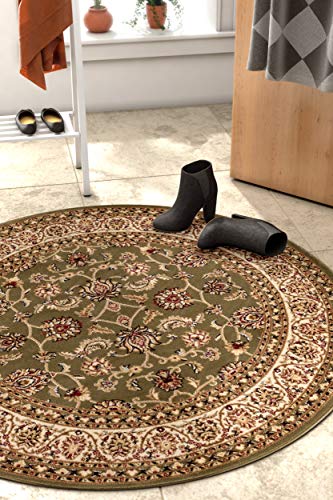 Well Woven Barclay Sarouk Green Traditional Area Rug 5'3" Round - color: Green, size: 5'3" (Round)