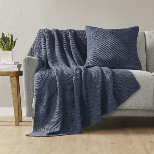 INK+IVY Bree Knit All Season Throw Blanket for Sofa, 50 x 60, Indigo | Ultra Soft, Acrylic, Lightweight, OEKO-TEX Certified - color: Indigo, size: Throw (50 in x 60 in)