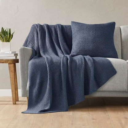 INK+IVY Bree Knit All Season Throw Blanket for Sofa, 50 x 60, Indigo | Ultra Soft, Acrylic, Lightweight, OEKO-TEX Certified - color: Indigo, size: Throw (50 in x 60 in)