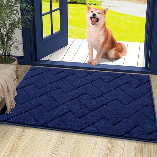 OLANLY Indoor Door Mat, 36x24, Dirt Resistant and Absorbent, Sturdy Non-Slip Rubber Backing, Easy to Clean, Washable Low-Profile Doormat for Entryway, Dark Blue - color: Dark Blue, size: 36" x 24"