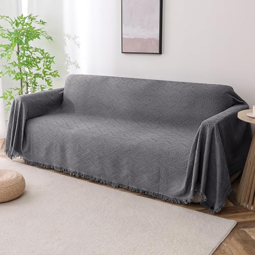 Turquoize Couch Cover Sofa Covers Washable Couch Covers for 3 Cushion Couch Throw Cover Sectional Couch Cover Furniture Cover for Pets, Kids Feature Geometrical Jacquard Fabric(71"x118", X-Large,Grey) - color: Charcoal Gray, size: X-Large: 71"x 118"