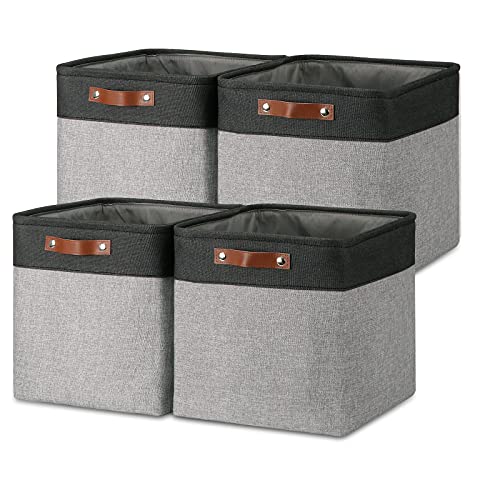 Temary Cube Storage Baskets 13 X 13 X 13 Fabric Storage Bins for Toys, Large Baskets Organization with Handles, Bins for Organizing Towels, Blankets, Collapsible Shelf Basket (Black&Gray) - color: Black, size: 13 x 13 x 13