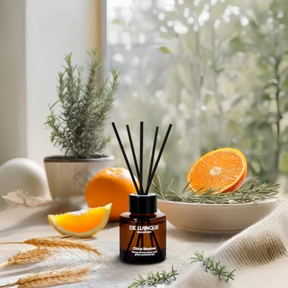 Citrus Meadow Scent Luxury Reed Diffuser – with Orange, Lemon, Thyme & Hay – Long-Lasting Diffusers for Home, Premium Essential Oils for Bedroom, Bathroom & Office - size: 50ml / 1.7 fl.oz