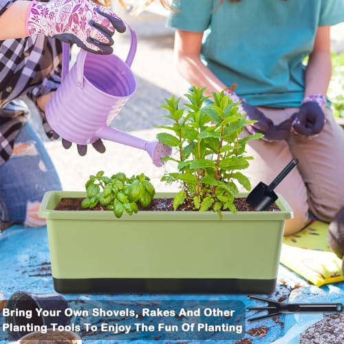Window Box Planter 8 Pcs, 17 Inches Rectangle Flower Pots with Drainage Holes & Trays, Vegetable Planters for Windowsill Patio Garden Balcony Home Indoor Outdoor (Light Green, 16 * 7 * 6 inch) - color: Light Green