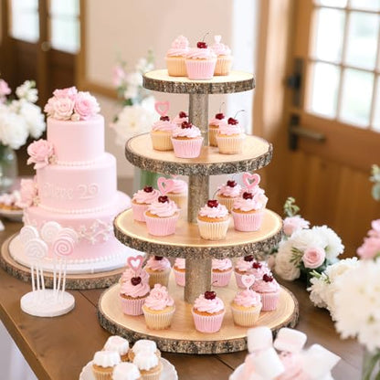 Wooden Cupcake Stand for 24 Cupcakes 4-Tier Dessert Tower Rustic Tiered Display Stand for Woodland Baby Shower Decorations, Farmers Market Decor, Wedding, Birthday, Graduation, Tea Party