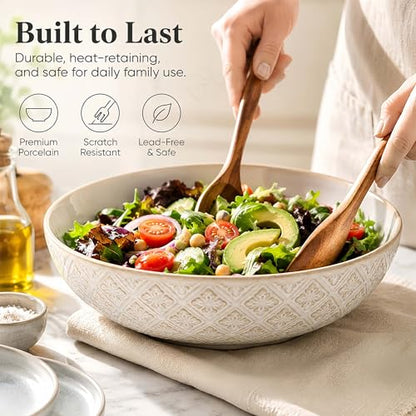 22 Oz Pasta Bowls Set of 4, Ceramic Soup Bowls, 8 inch Large Serving Bowl, Porcelain Kitchen Embossed Dish for Salad, Fruit, Rice, Desserts, Housewarming Wedding Gifts, Dishwasher Safe - color: Floral 2