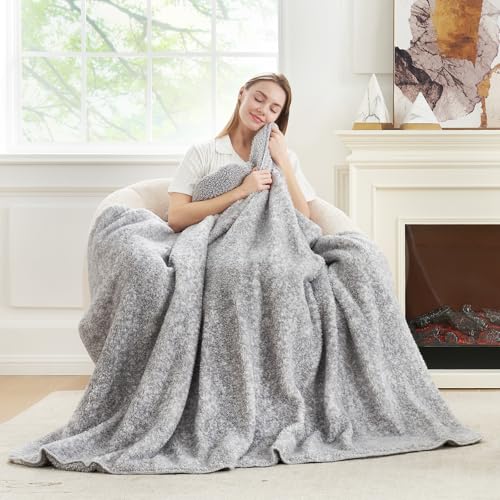Cozy Bliss Luxury Sherpa Throw Blanket for Couch, Premium Reversible Plush Thick Throw, Warm Cozy Soft Blanket for Home and Gifts (Mottled Grey, 60" x 80") - color: Mottled Grey, size: Twin(60" x 80")
