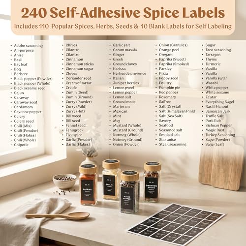 Square Glass Spice Jars (24 x 4oz) with Bamboo Lids + Magnetic Spice Rack for Refrigerator (Fits 12 Jars) + Bonus Slim Auxiliary Rack, 240 Labels, Shaker Inserts, Funnel - color: Bamboo Black Labels + Magnetic Rack