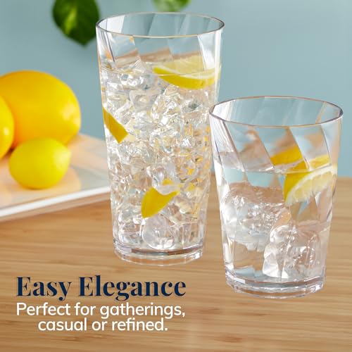 US Acrylic Optix Plastic Reusable Drinking Glasses (Set of 16) 14oz Rocks & 20oz Water Cups in Clear | BPA-Free Tumblers, Made in USA | Top-Rack Dishwasher Safe - size: 14 ounces/20 ounces
