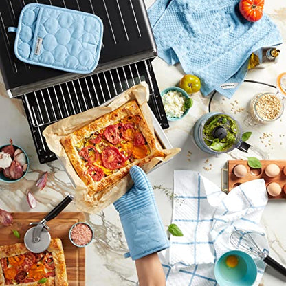 KitchenAid Quilted Cotton Terry Cloth Oven Mitt, Pot Holder, Kitchen Towel 4-Pack Set, Heat Resistant, Silicone Grip, Gift Set, Blue Velvet, 16"x26", 7"x13" & 7"x10" - color: Blue Velvet