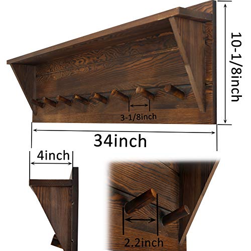 WEBI Coat Rack Wall Mount with Shelf,8 Peg Hooks,34" Long Rustic Entryway Wall Shelf with Hooks Underneath for Hanging Coats,Clothes,Bathroom,Rustic Brown - color: Brown, size: 34 Inch
