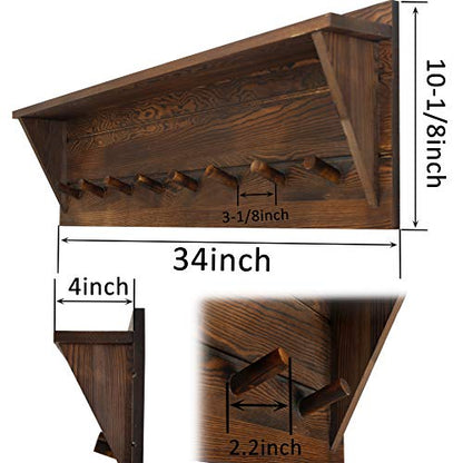 WEBI Coat Rack Wall Mount with Shelf,8 Peg Hooks,34" Long Rustic Entryway Wall Shelf with Hooks Underneath for Hanging Coats,Clothes,Bathroom,Rustic Brown - color: Brown, size: 34 Inch
