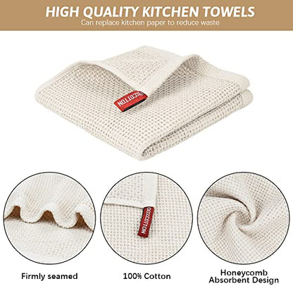 Niallant 12 Pack Cotton Kitchen Towels, Soft & Absorbent Dish Rags, 12x12 Inch - color: Beige, size: 12 x 12 - 12 Pack