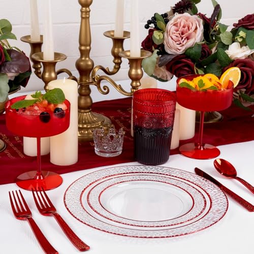 Ciaell 12 Pack Red Plastic Martini Glasses for Bars Parties | 10 oz Red Coupe Cocktail Cups, Heavy Duty Plastic, Cocktails Whiskey Margaritas Wine for Weddings Anniversaries Outdoor - color: Basic Red