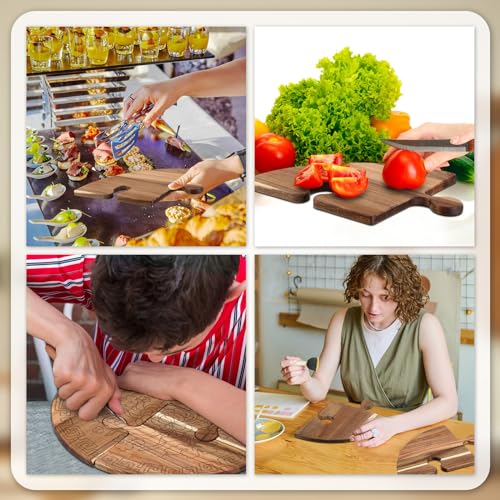 4 Pcs Wood Charcuterie Boards, Snack Appetizer Tray with Handle | Acacia Wood Cutting Board for Party,Puzzle Design Splits into 4 Boards, Charcuterie Serving Platter for Meat Fruit Vegetables