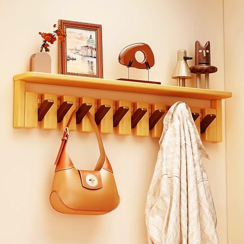 Wall Mounted Coat RackHooks Piano Key Hangers Natural Solid Wood Hanger Non-Woven Fabric Clothes Hangers for Closet, Kitchen, Bedroom, Bathroom, Entryway (Tray Walnut-Beech, 10 Hooks) - color: Tray walnut-beech, size: 10 Hooks