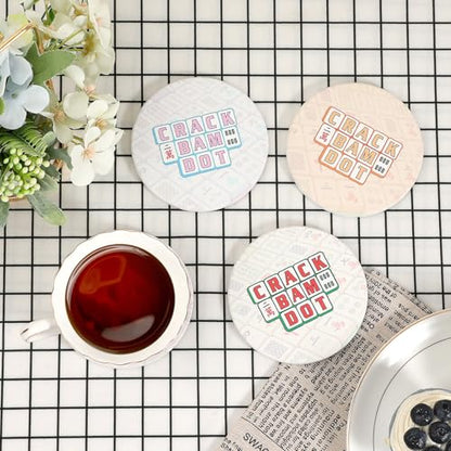 Drink Coasters Set of 4, Decorative and Absorbent Table Coaster with Holder | Funny Mahjong Pattern, 4 Inch Universal Fit, Round Ceramic Coaster, Non-Slip, Table Protection, Mahjong Accessories and Gifts - size: 4x4 in (Style 2)