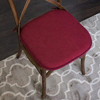 Sweet Home Collection Chair Cushion Memory Foam Pads with Ties Honeycomb Pattern Slip Non Skid Rubber Back Rounded Square 16" x 16" Seat Cover, 2 Pack, Wine Burgundy - color: Wine Burgundy, size: 2 Count (Pack of 1)