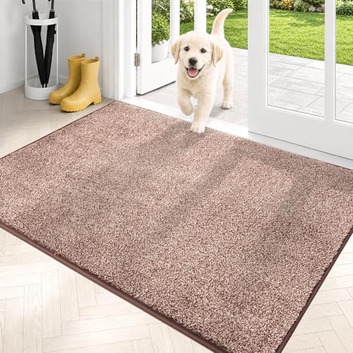 PURRUGS Dirt Trapping Indoor Door Mat, 31.5" x 47", Brown-Light Cream | Machine Washable, Non-Slip, Waterproof TPR Backing, Super Absorbent, Low Profile, Entryway Rug for Muddy Paws and Shoes - color: Brown-light Cream, size: 31.5" X 47"