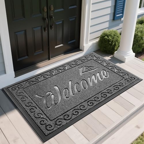 Yimobra Welcome Mat, Heavy Duty Sturdy Door Mats for Home Entrance Outdoor Indoor, Front Doormat for Outside Patio Floor Entry Porch Garage Office, Waterproof, Low Profile, 60 x 36, Black Grey - color: Grey, size: 60x36 Inch