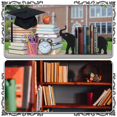 Elephant Metal Bookends Set of 2 Styles Book Ends for Shelves Bookshelf Home Office Desk Bookshelf Decor Gift for Elephant Lovers and Reading Enthusiasts - style: Elephant