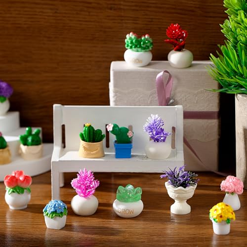 30 Pcs Miniature Plants Accessories Mini Artificial Potted Flower Tiny Resin Greenery Cactus Figurine for Desktop Gift DIY Garden Bonsai Micro Landscape Decoration(Succulents) - style: Succulents