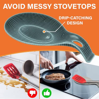 Black Silicone Spoon Rest for Stove Top, Set of 2, XL 9.2”, DISHWASHER SAFE | NON-STICK Surface for Quick Cleanup, Non-Slip, Safe for Glass & Induction Cooktops, Raised Edges Catch Drips, Heat Resistant - color: Black - 2 Pcs