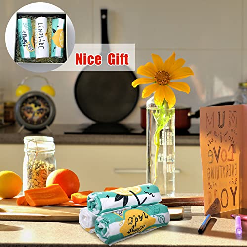 Redbaker 6 Pcs Lemon Kitchen Towels with Hanging Loop | Decorative Absorbent Hand Tea Cloths with Hanging Loop, Lemonade Design for Kitchen Decor, Ideal Housewarming Gift Choice - style: Lemon
