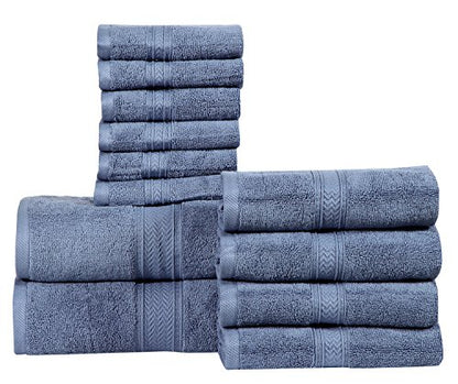 HILLFAIR 12 Piece- 600 GSM Cotton - Hotel Spa Towels Set- 2 Bath Towels, 4 Hand Towels, 6 Washcloths- Absorbent Super Soft Cotton Towels Set- Blue- 100% Cotton - color: Wedgewood Blue, size: 12 Piece Towel Set