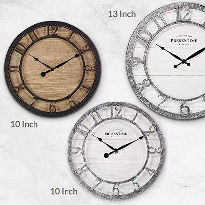 10" Farmhouse Series Wall Clock | Quartz Movement, Shiplap Style, Raised 3D Arabic Numeral, Galvanized Finish - color: Galvanized Finish, size: 10 inch