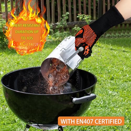 BBQ Fireproof Gloves, Grill Cut-Resistant Gloves 1472°F Heat Resistant Gloves, Non-Slip Silicone Oven Gloves, Kitchen Safe Cooking Gloves for Oven Mitts,Barbecue,Cooking, Frying,13.5 Inch-Orange | Grill Cut-Resistant 13.5in, Oven Kitchen Safe for Barbecue