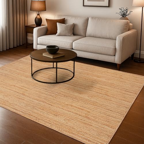 Hausattire Jute Braided Boho Area Rug - Natural, 5x8 ft | 100% natural jute, hand woven, reversible, farmhouse/boho style, indoor/outdoor, kitchen, living room - color: Natural, size: 5'x8'