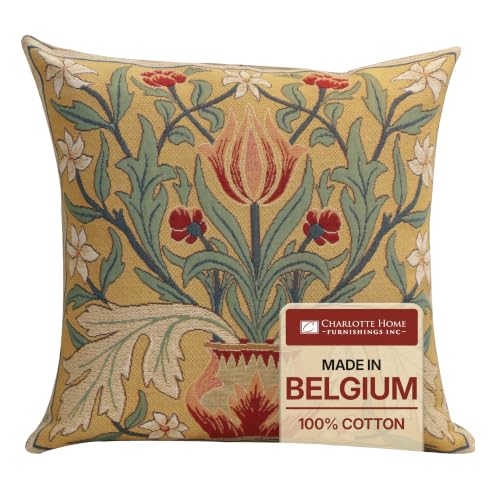 William Morris The Tulip Tapestry Throw Pillow Cover 18 x 18 in - color: Red Tulip
