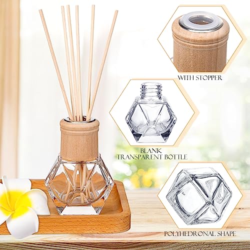Roshtia 4 Set Reed Diffuser Bottle Empty Refillable Fragrance Glass Diffuser Bottles Set with Wooden Caps Rattan Sticks 50ml 1.7 oz Irregular Glass Jars for DIY Fragrance