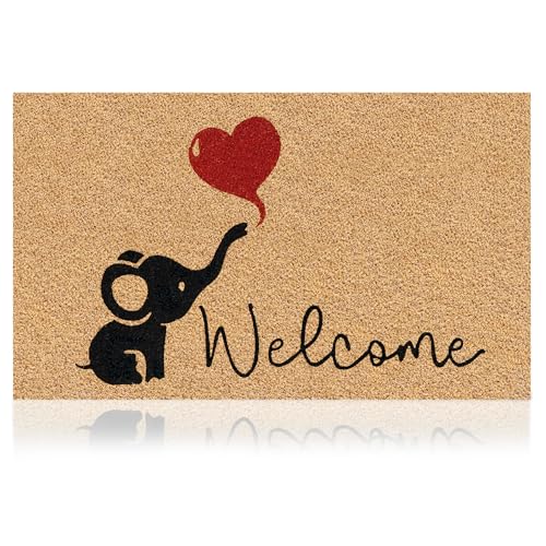 Coir Welcome Mat, Non-Slip, Elephant, 17 x 29 in | 100% Natural Coir, Anti-Shedding, Durable PVC Backing, Traps Dirt and Mud, Indoor and Outdoor Entryway, Easy to Clean - color: Elephant, size: 2'5" x 1'5" (Rectangular)
