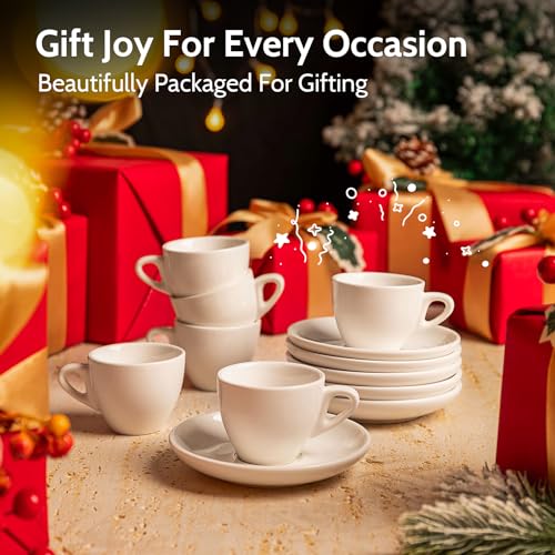 Sweese 2 Ounce Espresso Cups with Saucers, Porcelain Espresso Cups Set of 6 - White - color: White, size: 2OZ