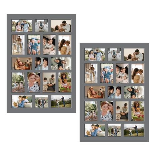 J.M.Deco 2 Pack - Collage Picture Frame for Wall Decor, One-piece Photo Frame Collage with 17 Opening, Gallery Wall Hanging for 4x6 Photos, 4x4 Photos, Ideal Christmas Gift, Dark Grey - color: Dark Grey * Rectangle