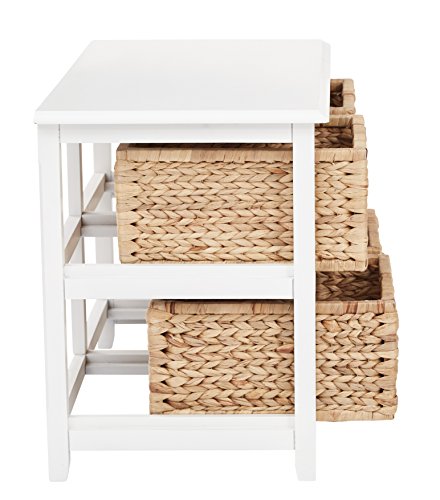 OSP Home Furnishings Seabrook Storage Tower with Solid Wood Frame and Natural Baskets, 2-Tier, 4-Drawer, White Finish - color: White Finish, size: 2-Tier, 4-Drawer