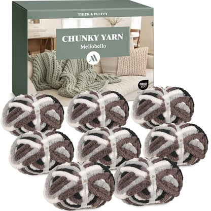 Jumbo Chunky Yarn for Hand Knitting - Super Thick Chenille Chunky Yarn for Crocheting - Extra Soft Bulky Fluffy Blanket Big Yarns 8 Jumbo Pack (27yds,8 oz Each Skein) - color: Urban Ash