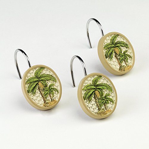 Avanti Linens - Shower Curtain Hooks, Tropical Inspired Bathroom Accessories, Set of 12 (Colony Palm Collection) - size: Shower Hooks