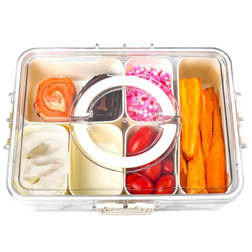 Bandesun Divided Serving Tray with Lid and Handle - Clear Organizer for Candy, Fruits, Nuts, Snacks - Perfect for Party, Entertaining - Snackle Box Charcuterie Container for Portable Snack Platters - style: compartments Long 1pcs Small 4pcs Medium 1pcs