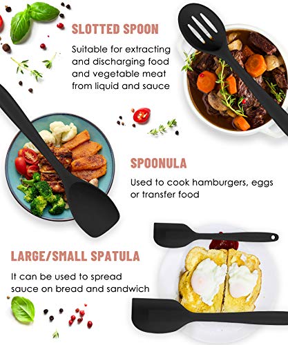 Black Kitchen Utensils Set-12 Pieces Silicone Cooking Utensils Set | Dishwasher Safe 392°F Heat Resistant Spatula Set Kitchen Utensil Set for Nonstick Cookware,Best Kitchen Tools with Holder - color: Black
