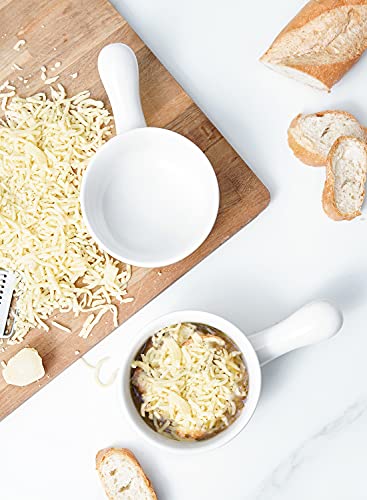LE TAUCI Soup Bowls with Handle, 15 Oz Ceramic French Onion Soup Bowls, Large Soup Crocks Oven Safe for Stew, Onion, Soup, Chilli, Set of 4, White - color: White