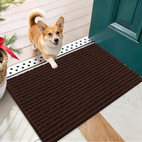 OLANLY Dog Door Mat for Muddy Paws 24x16, Ultra-Absorbent Chenille Mud Mat | Brown, Absorbs Moisture and Dirt, Non-Slip Washable Doormat, Quick-Dry Indoor Entryway Floor Carpet for Dogs and Muddy Paws - color: Brown, size: 24" X 16"