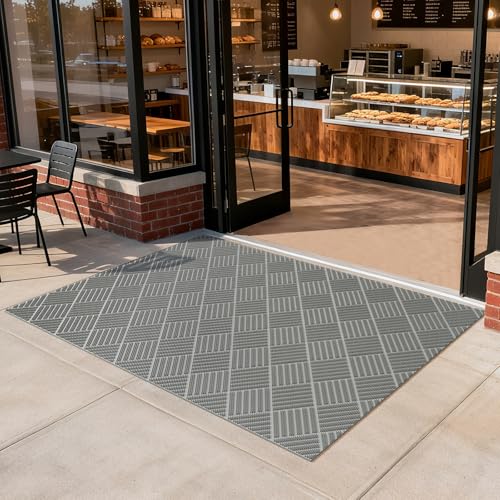 Welcome Door Mat Outside Non-Slip Durable Waterproof Grey 36"x59" | Outside Entrance Heavy Duty Non-Slip Dirt Trapping Rubber Dirt Mats, All Weather for Garage Home Pool Entrance, Easy Clean - color: Grey-b, size: 36''x59''