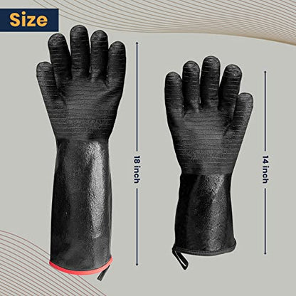 GEEKHOM 14-Inch Heat Resistant Gloves 932°F for BBQ Grilling, Waterproof Long Sleeve Anti-Slip Cooking Gloves – Textured Grip Protection - size: 14 inches